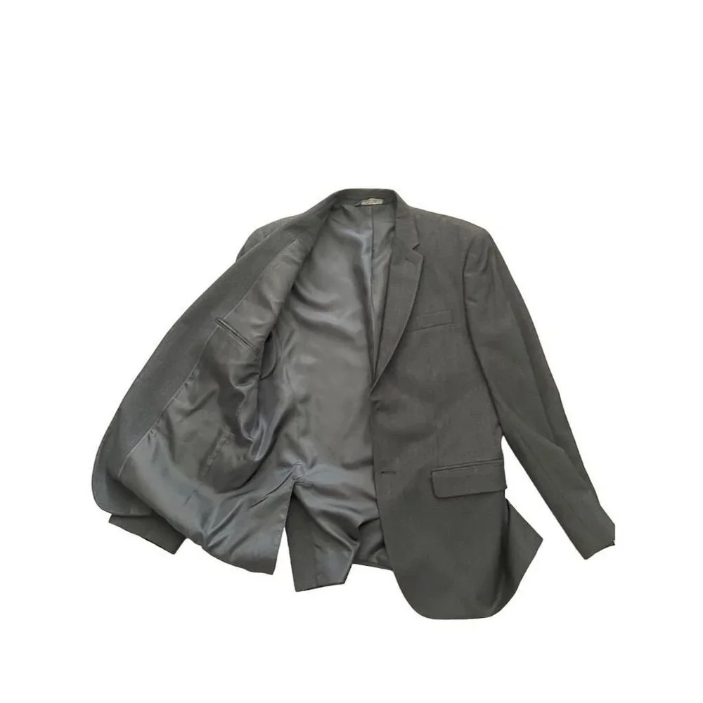 Perry Ellis Men's Slim Fit Two-Button Blazer Jacket Gray Size 42L
